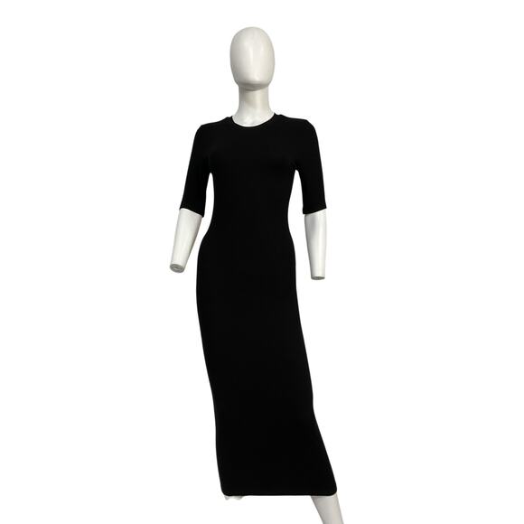 Enza Costa Black Viscose Half Sleeve Crew Midi Dress Size M - Picture 2 of 4